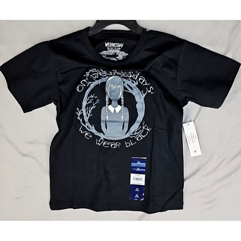 Wednesday Addams Kids T-Shirt XS 4–5 “On Wednesdays We Wear Black” NWT